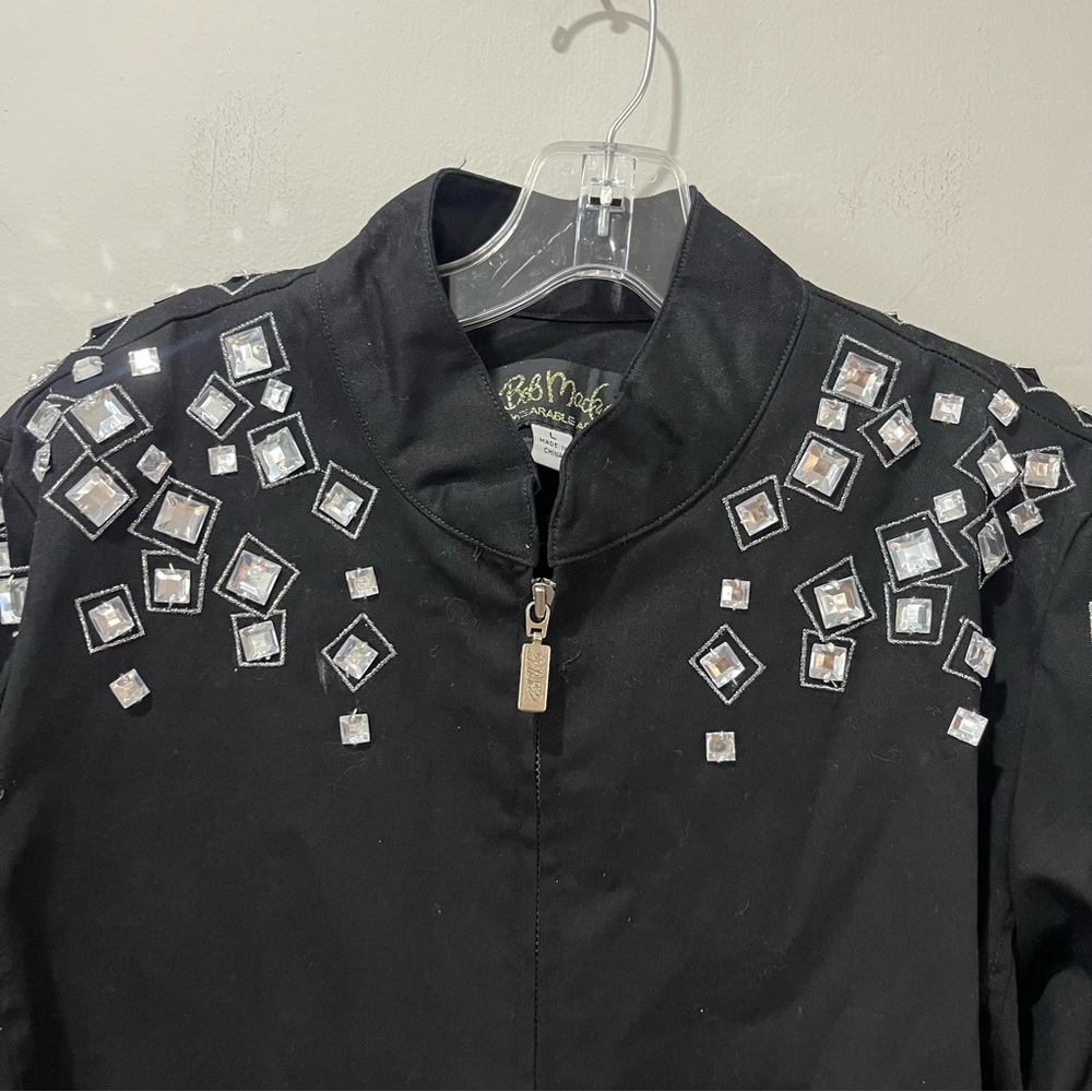 Vintage Bob Mackie Womens Jacket Size Large Black Rhinestones Zip Front Full Zip - Picture 3 of 6